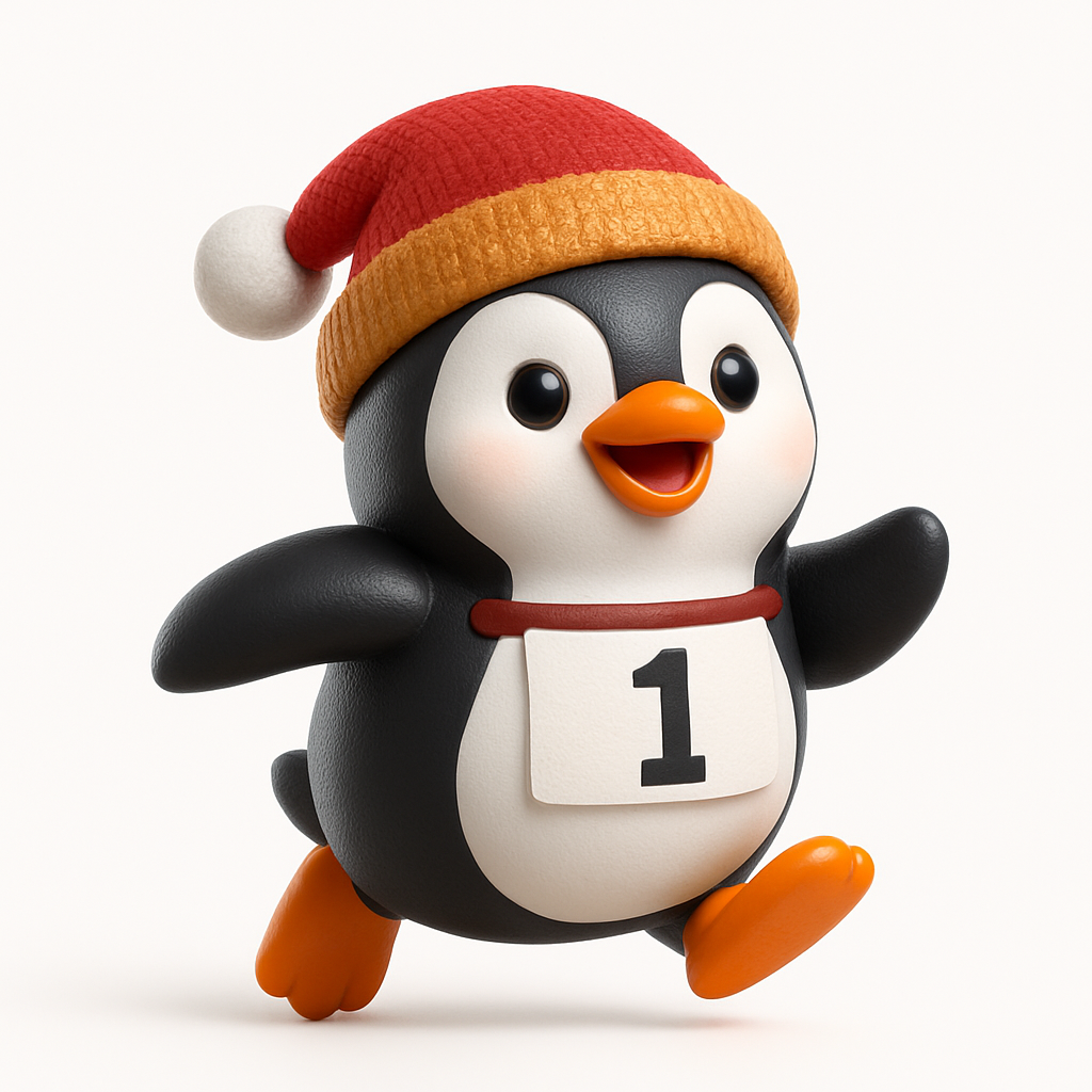 Penguin character mascot for the Philly Christmas Run
